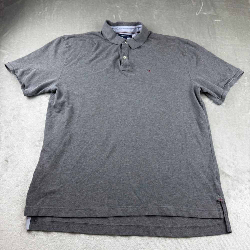 Tommy Hilfiger Polo Shirt Men XXL Gray Classic Fit Cotton Logo Short Sleeve